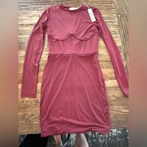 Meshki Astrid Long Sleeve Corsetted Mini Dress burgundy S